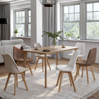 IDMarket - Set di 6 sedie scandinave SARA beige e bianche con velluto patchwork marrone e beige