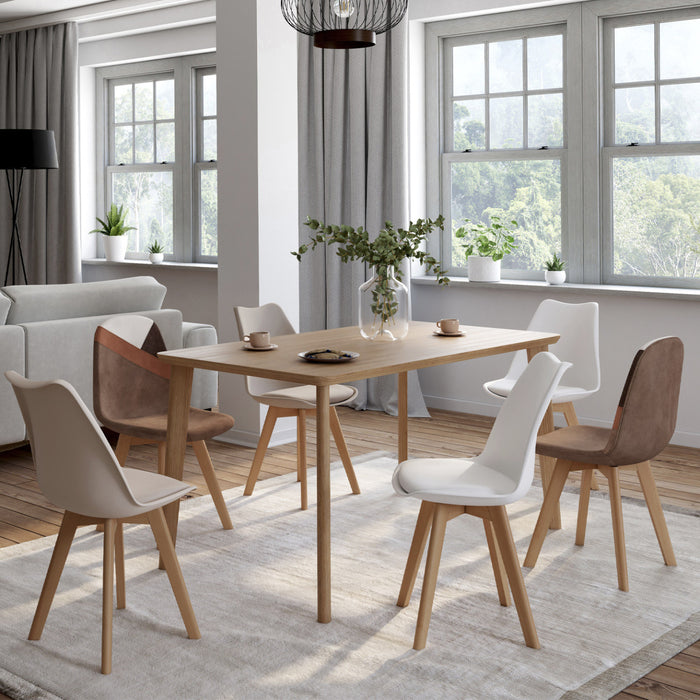 IDMarket - Set di 6 sedie scandinave SARA beige e bianche con velluto patchwork marrone e beige