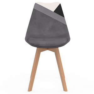IDMarket - Set di 6 sedie scandinave SARA in velluto patchwork grigio scuro, bianco, nero e nero, grigio e bianco