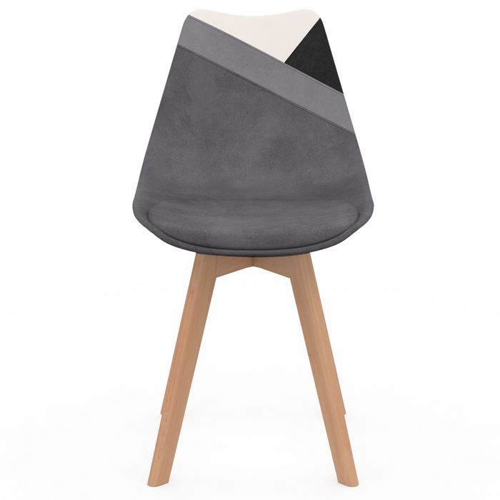 IDMarket - Set di 6 sedie scandinave SARA in velluto patchwork grigio scuro, bianco, nero e nero, grigio e bianco