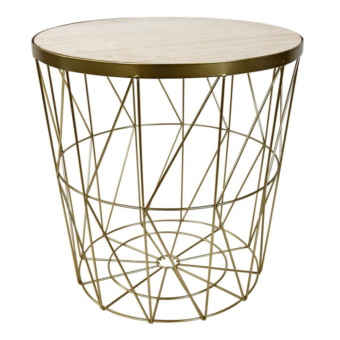 Set di 6 Tavolini Contenitore Kaori Diam 38x40 Oro Con Top In Mdf