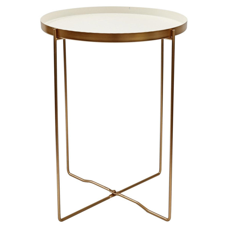 Set di 6 Tavolini Frosty Gambe Oro + Vassoio Bianco ø36xh47 5 Cm