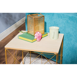 Set di 6 Tavolini Kalin 38x38x40cm Top Naturale+struttura Oro