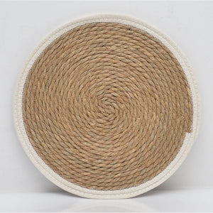 Set di 6 Tovagliette Tammy ø38 In Corda Di Paglia Naturale E Bordo In Cotone Bianco