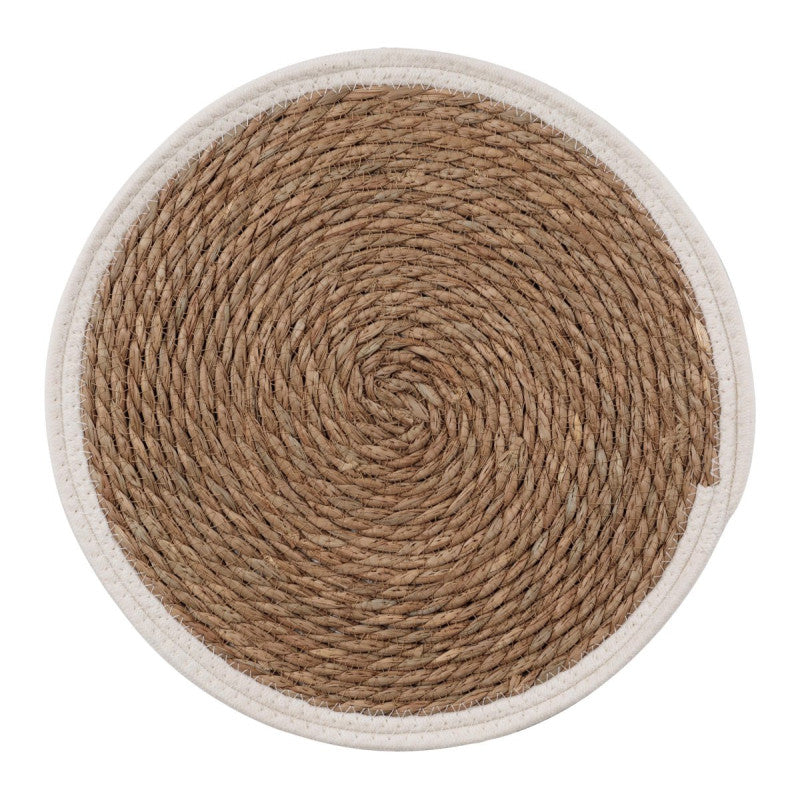 Set di 6 Tovagliette Tammy ø38 In Corda Di Paglia Naturale E Bordo In Cotone Bianco