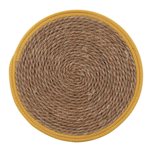 Set di 6 Tovagliette Tammy ø38 In Corda Di Paglia Naturale E Bordo In Cotone Giallo