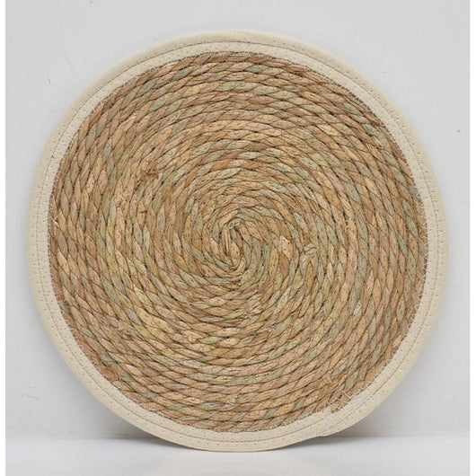 Set di 6 Tovagliette Tammy ø38 In Corda Di Paglia Naturale E Bordo In Cotone Sabbia