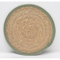 Set di 6 Tovagliette Tammy ø38 In Corda Di Paglia Naturale E Bordo In Cotone Verde