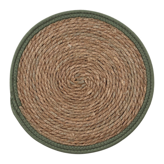 Set di 6 Tovagliette Tammy ø38 In Corda Di Paglia Naturale E Bordo In Cotone Verde