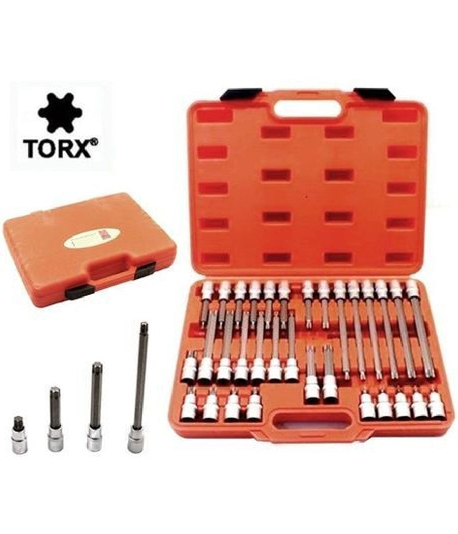 Set Di Chiavi A Bussola Da 1/2 Con Inserti Torx 32 Pezzi Corti E Lunghi         