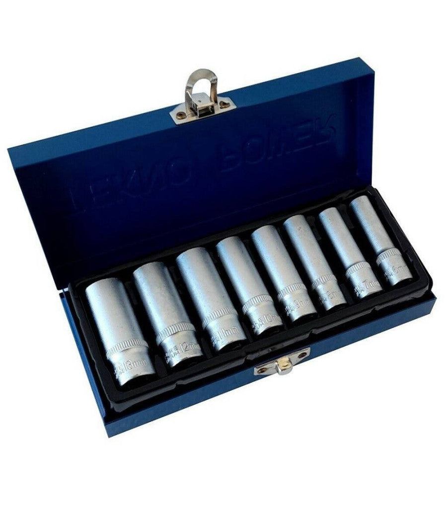 Set Di Chiavi Bussola Lunghe Da 1/4 Chrome Vanadium 6 - 13 Mm 8 Pezzi Candelette         