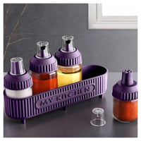 Trade Shop - Set Di Contenitori Spezie Oli Con Stand Viola 5pz Cucina Per Conservare Cucinare Condire -