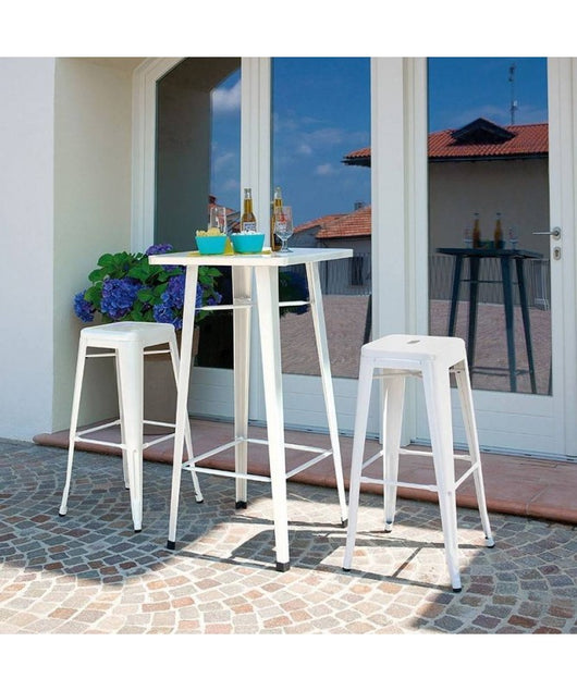 Set Di 4 Sgabelli Impilabile Lamiera Avorio Moia