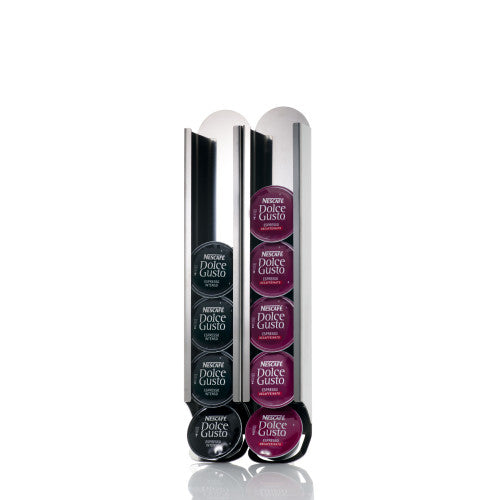 Set di due supporti adesivi, Porta Capsule per Caffè compatibili con le capsule Dolce Gusto, Acciaio inox, KAPSULAS.