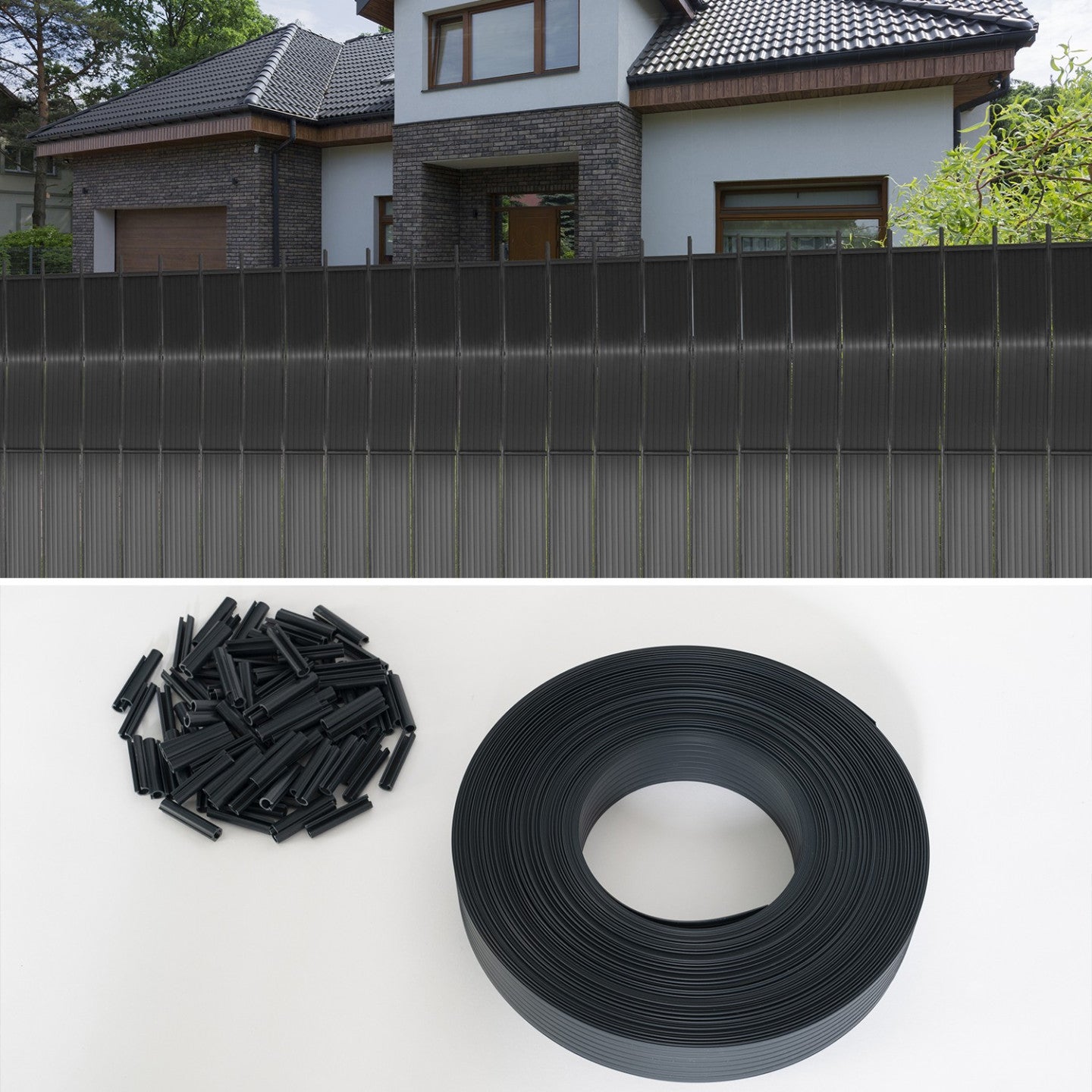 IDMarket - Set di lamelle oscuranti, arella in PVC grigio L.60 m per pannello a rete