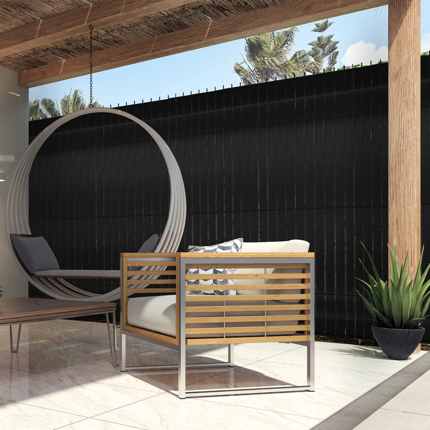 IDMarket - Set di lamelle oscuranti, arella in PVC nero L. 60 M per pannello a rete