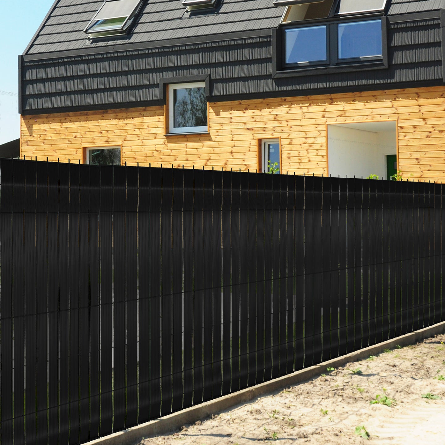 IDMarket - Set di lamelle oscuranti, arella in PVC nero L. 60 M per pannello a rete