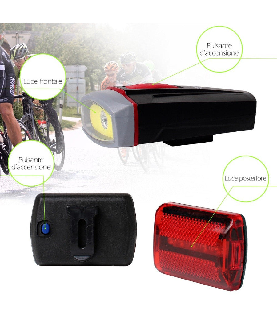 Set Di Luci Led A Batteria Anteriore Posteriore Bici Attacco Universale Dt-2181         