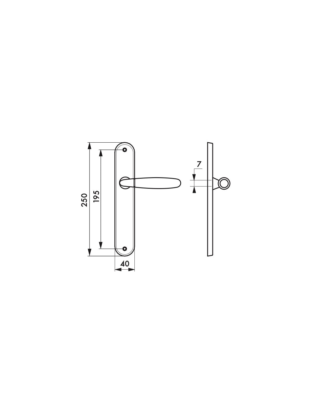 Maniglia di design Mirella 2, per porta, piastra senza foro, cromo lucido e satinato - FROSIO BORTOLO