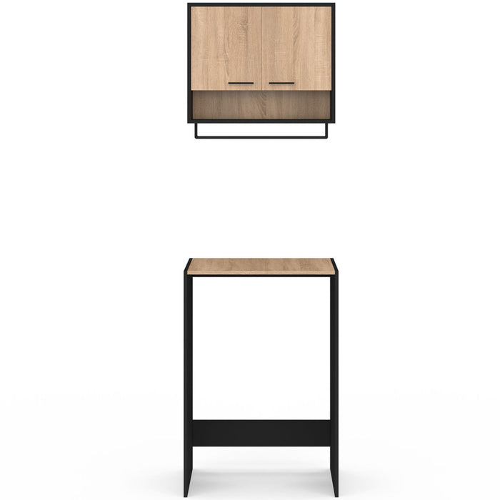 IDMarket - Set di mobili per lavanderia in legno nero e faggio WALLIS per lavatrice