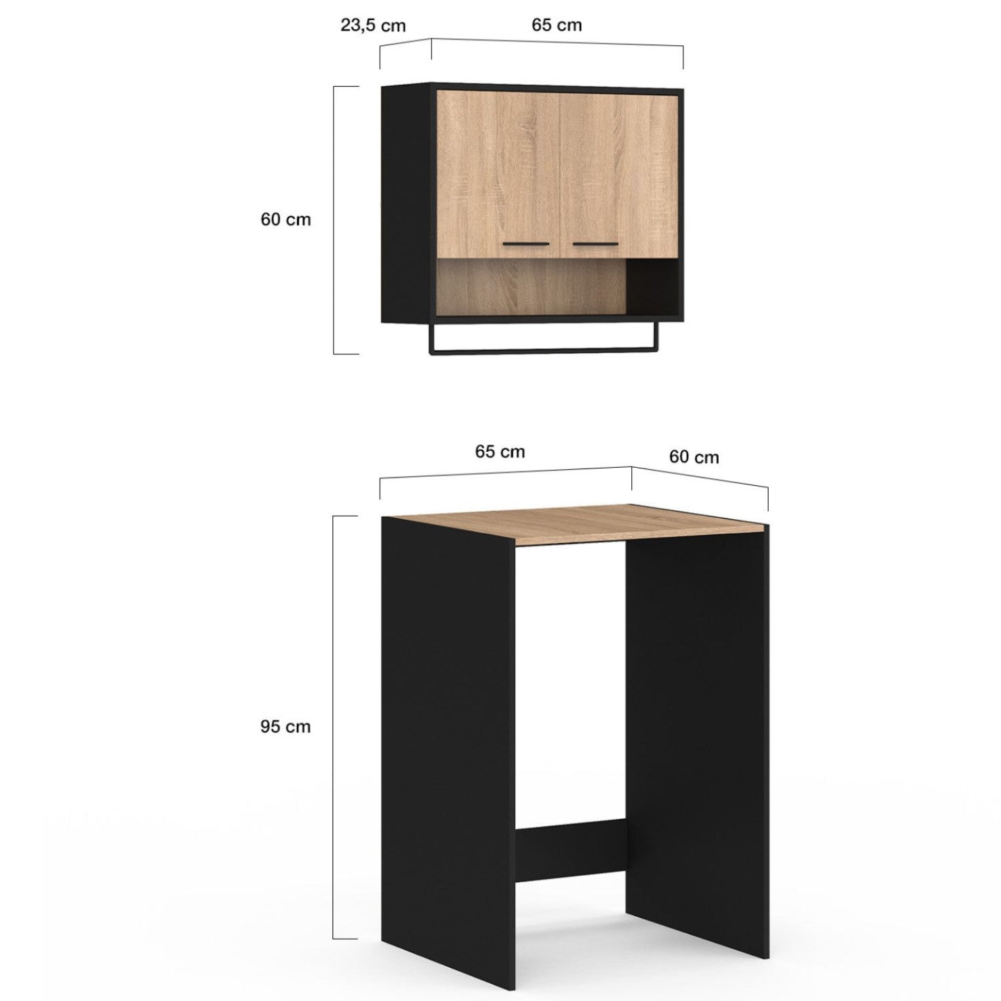 IDMarket - Set di mobili per lavanderia in legno nero e faggio WALLIS per lavatrice
