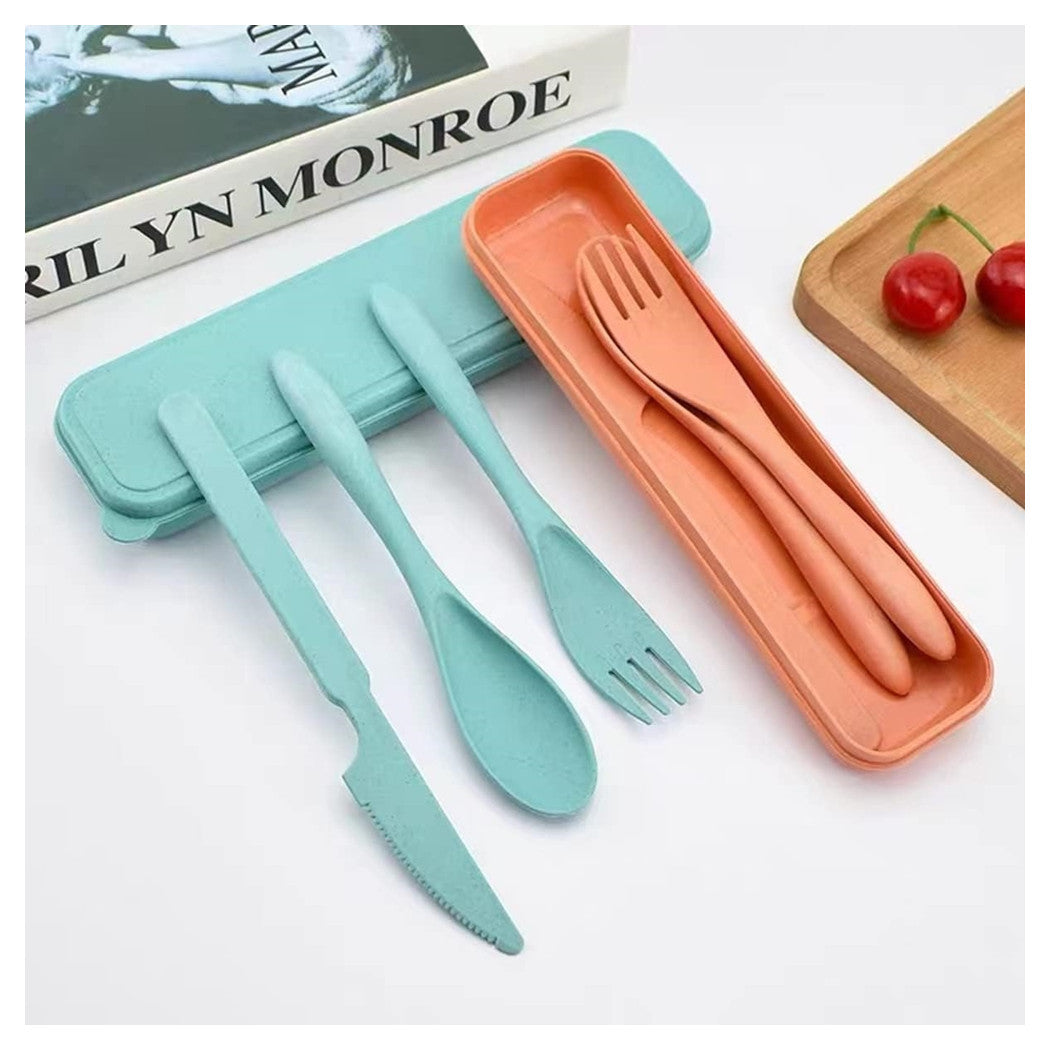 Trade Shop - Set Di Portaposate Da Viaggio Con Astuccio 2 Pezzi Posate Da Campeggio Portatili         