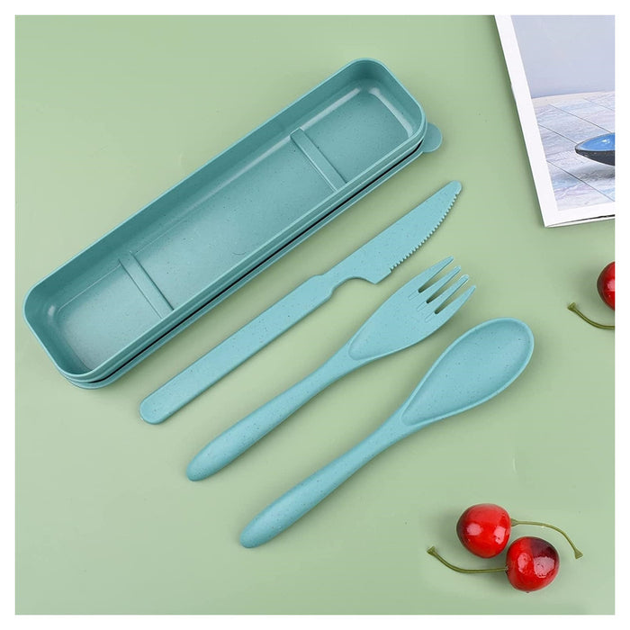 Trade Shop - Set Di Portaposate Da Viaggio Con Astuccio 2 Pezzi Posate Da Campeggio Portatili         