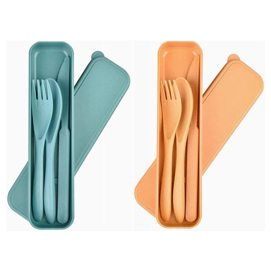 Trade Shop - Set Di Portaposate Da Viaggio Con Astuccio 2 Pezzi Posate Da Campeggio Portatili         