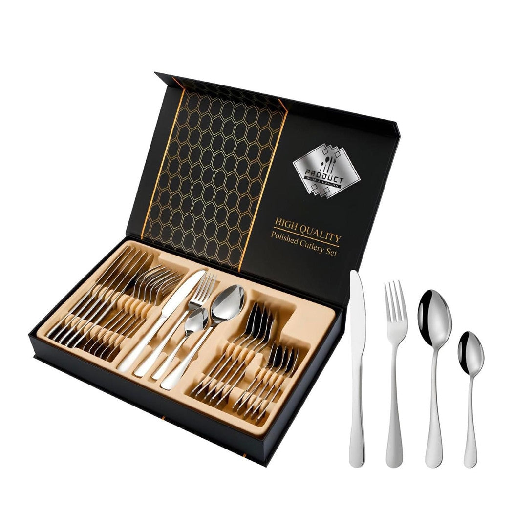 Trade Shop - Set Di Posate 24pz In Acciaio Lucidatura A Specchio Multiuso Casa Cucina Servizio Per 6 -