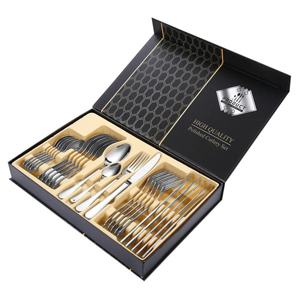 Trade Shop - Set Di Posate 24pz In Acciaio Lucidatura A Specchio Multiuso Casa Cucina Servizio Per 6 - Argento