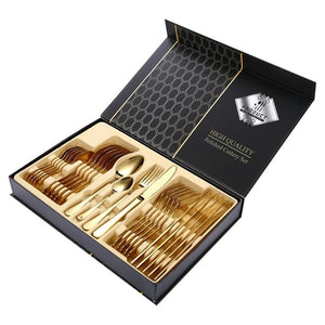 Trade Shop - Set Di Posate 24pz In Acciaio Lucidatura A Specchio Multiuso Casa Cucina Servizio Per 6 -