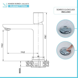 Set di rubinetti lavabo bidet e doccia con deviatore in ottone Lotus