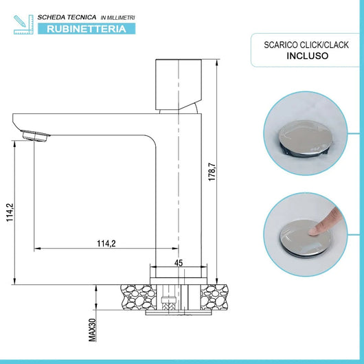 Set di rubinetti lavabo bidet e doccia in ottone color nichel Lotus