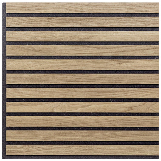 Set di Tre Pannelli Decorativi Murali, Fonoassorbenti a Listelli Lineari in Legno, Rovere Aurora, 55x55 p1,1 cm - Hoogapanel