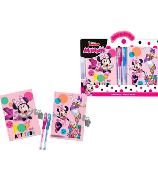Set Diari Segreti Minnie Disney Con Lucchetto Chiavi Penne Glitterate Colorate         