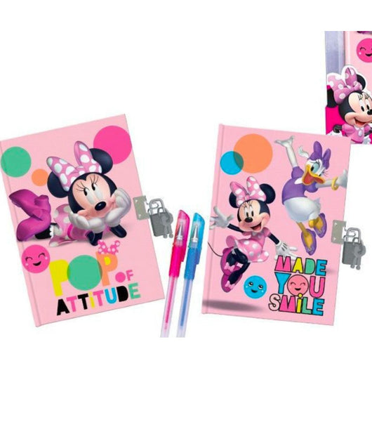 Set Diari Segreti Minnie Disney Con Lucchetto Chiavi Penne Glitterate Colorate         