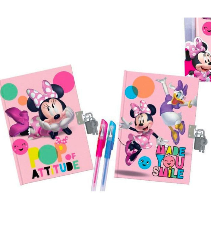 Set Diari Segreti Minnie Disney Con Lucchetto Chiavi Penne Glitterate Colorate         