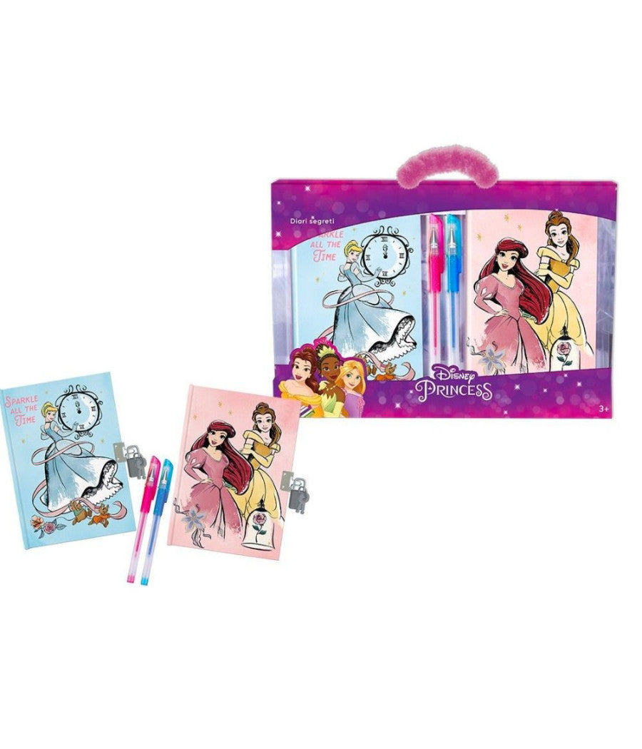 Set Diari Segreti Principesse Disney Lucchetto Chiavi Penne Glitterate Colorate         