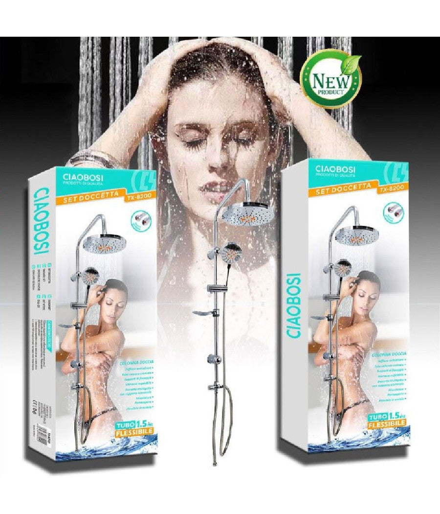 Trade Shop - Set Doccetta Bagno Colonna Doccia Saliscendi Cromato Rubinetto Soffione Tx-8200 -