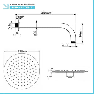 Set doccia a incasso con braccio 35 cm e soffione tondo 20 cm Zoe