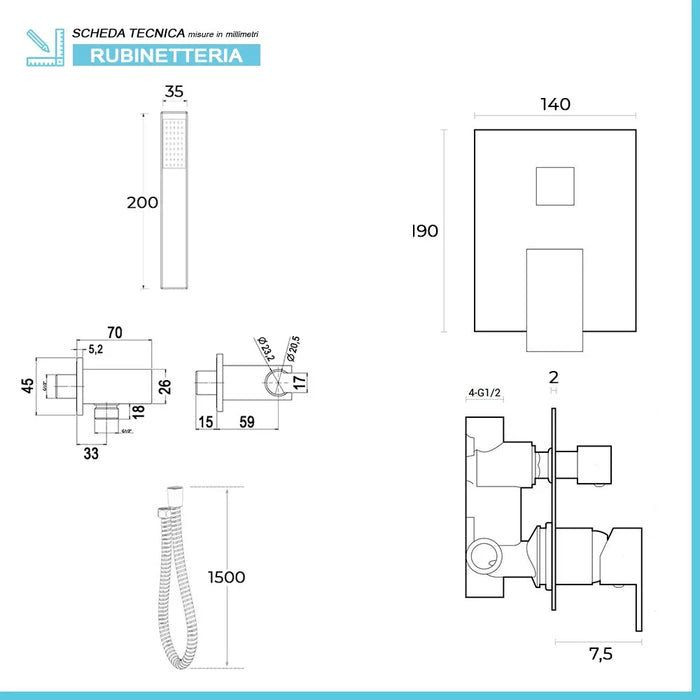 Set doccia completo cromato soffione 30 miscelatore e kit doccia