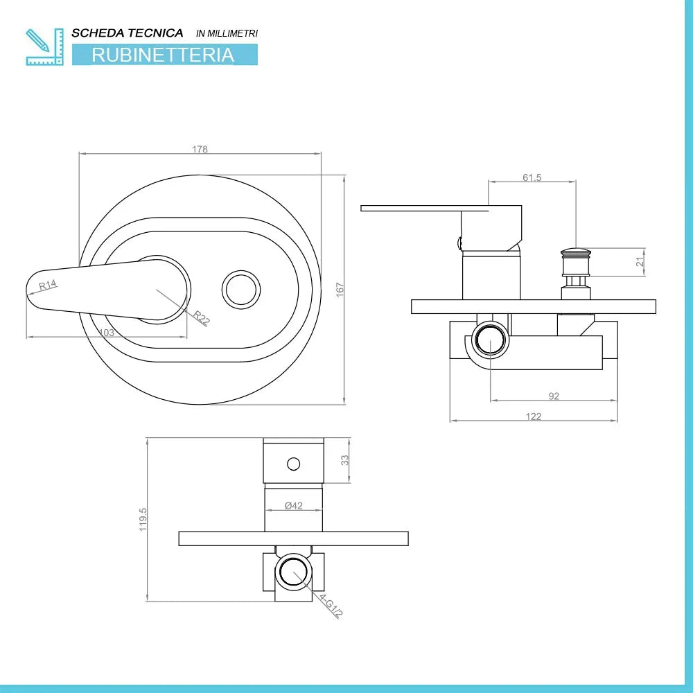 Set doccia completo tondo cromato Lizzy con soffione 20 cm e kit doccia incasso
