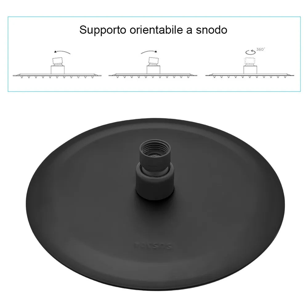 Set doccia con braccio 35 cm e soffione 20 cm in inox nero opaco