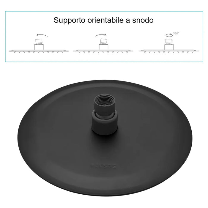 Set doccia con braccio 35 cm e soffione 20 cm in inox nero opaco