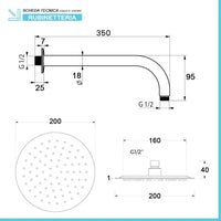 Set doccia con braccio 35 cm e soffione 20 cm in inox nero opaco