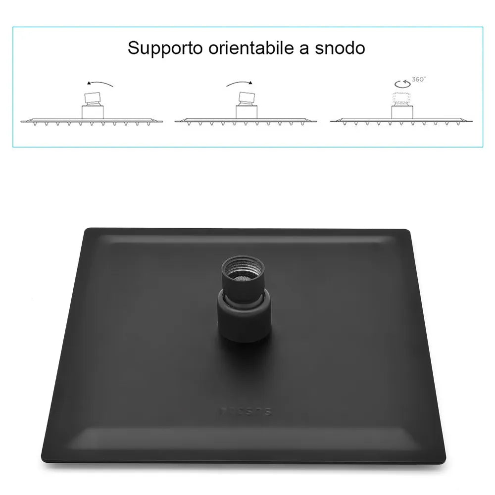 Set doccia con braccio 40 cm e soffione 30x20 cm in inox nero opaco