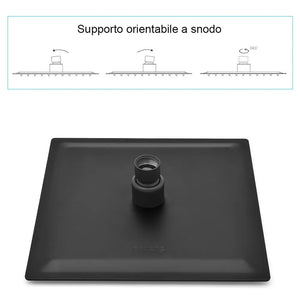 Set doccia con braccio 40 cm e soffione 30x20 cm in inox nero opaco