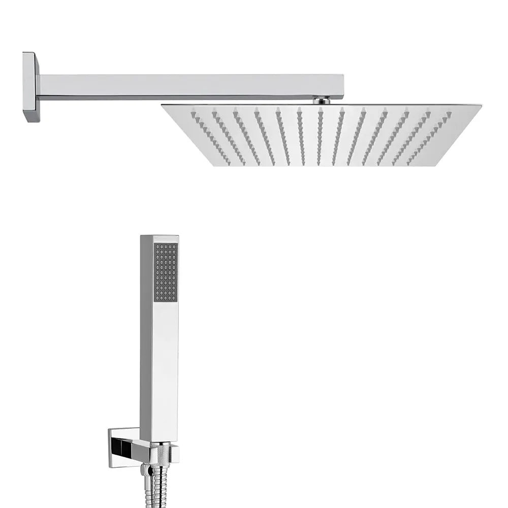 Set doccia cromato con braccio soffione quadrato 40x40 e kit doccia