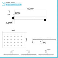 Set doccia cromato con braccio soffione rettangolare 30x20 e kit doccia