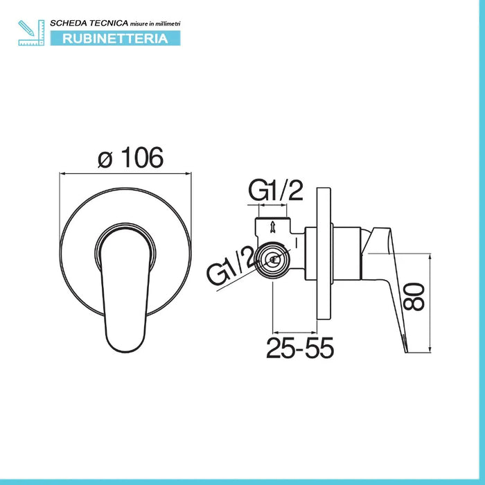 Set doccia cromato Nobili Hof con soffione quadrato 25x25 cm e miscelatore incasso